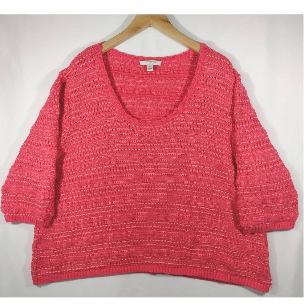 Liz Claiborne New York Womens 3X Coral Pink Textured Stripe 3/4 Sleeve Sweater